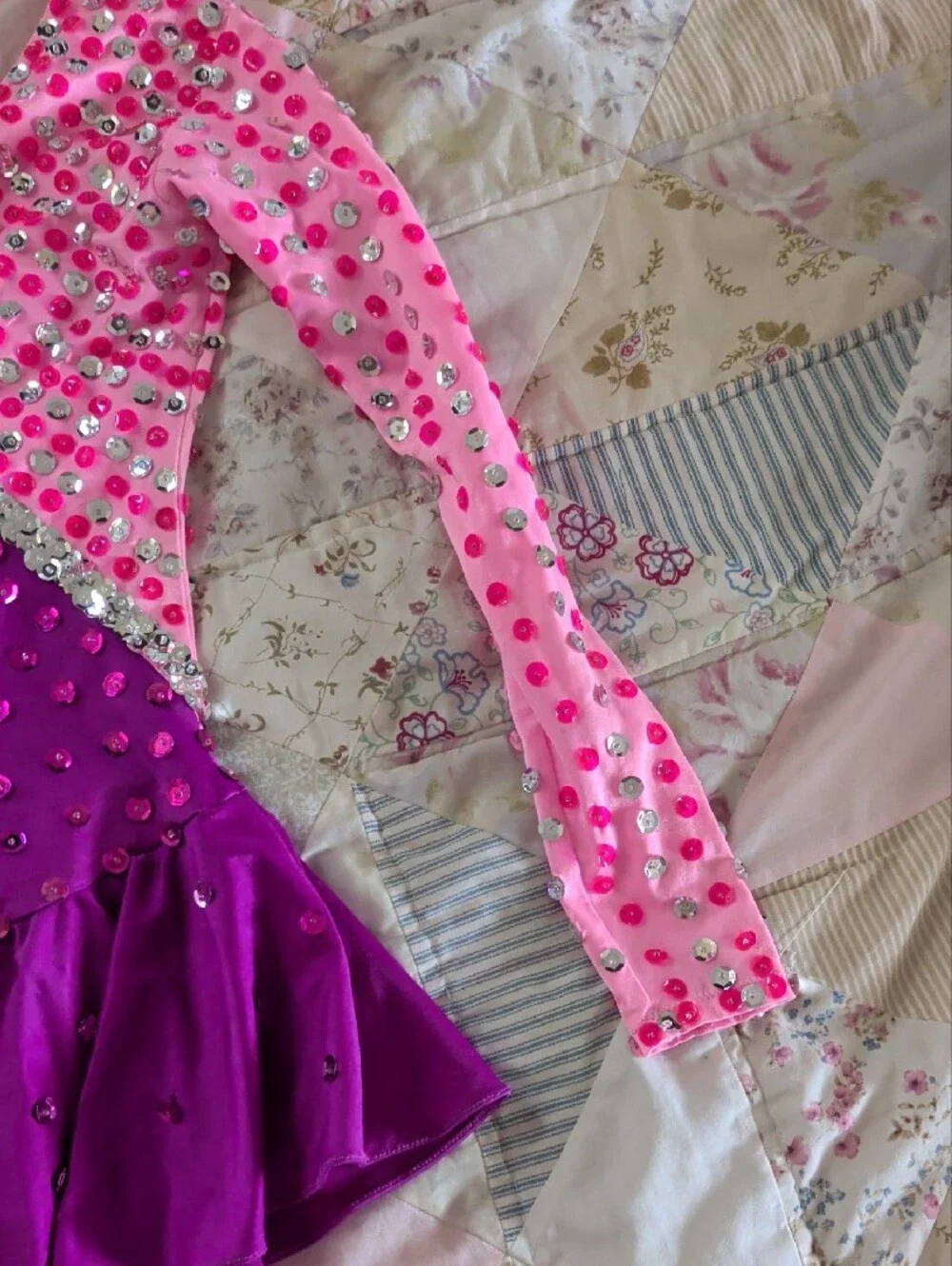 Girls' Two-Tone Purple & Pink Rhinestone Dance Dress
